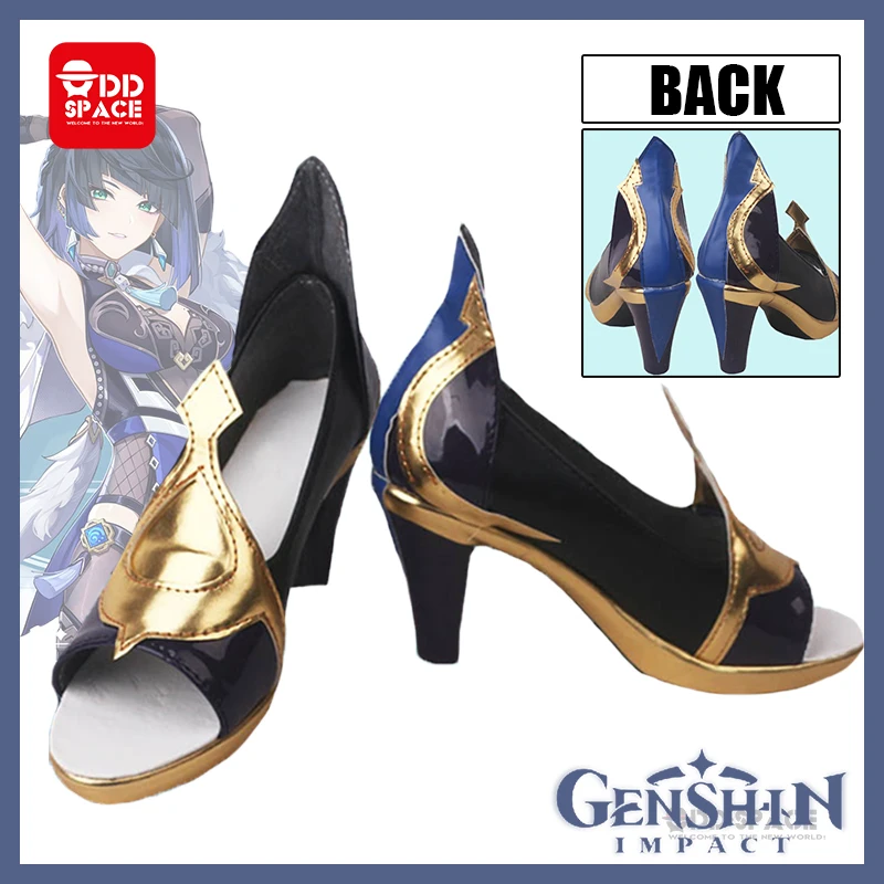 

Genshin impact Yelan cosplay shoes Peep-toe Middle heel shoes for women genshin cosplay Gold high heels girls Halloween gift