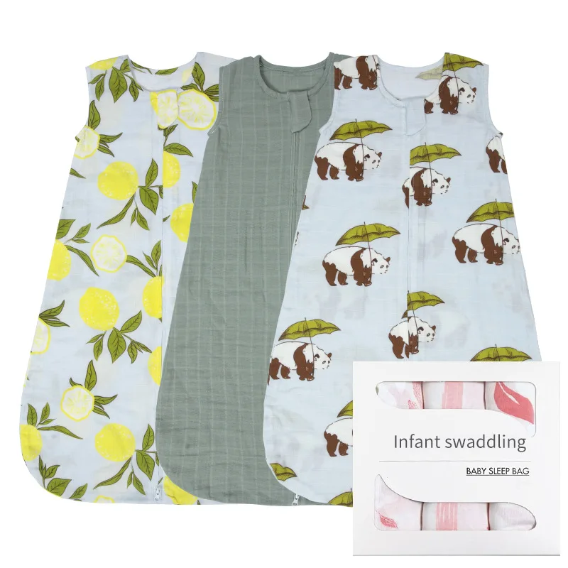 Baby Gauze Sleeping Bag Vest Bamboo Cotton Spring Summer Thin Waistcoat Print Newborn Kick-proof Quilt Swaddle Wrap Blanket