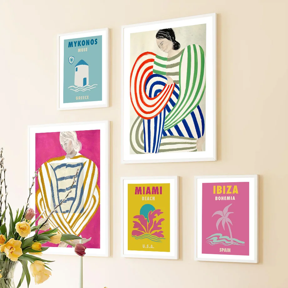 Пляжная Ибица Майами богемная Настенная картина абстрактная полосатая Пижама