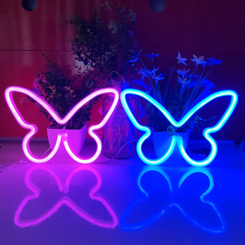 

LED Neon Night Light USB or Battery Powered Neon Sign Butterfly Neon Lamp for Home Wedding Bedroom Living Room Bar Decoration