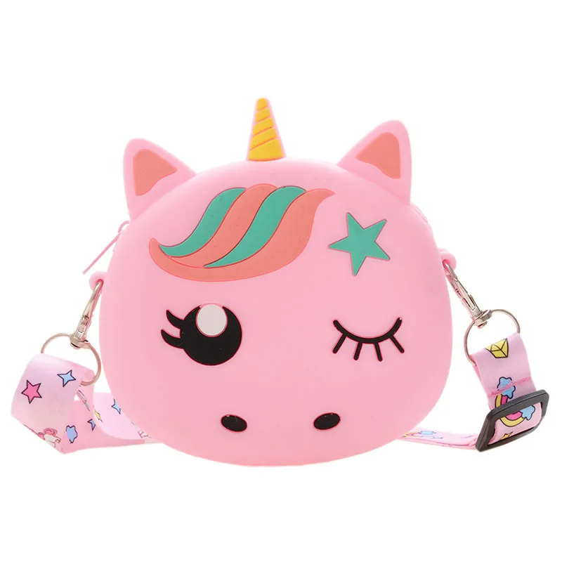 Cartoon Silicone Unicorn Crossbody Coin Bag Kid Toddler Children Shoulder Handbag Adjustable Strap Holiday Travel Pocket Pack