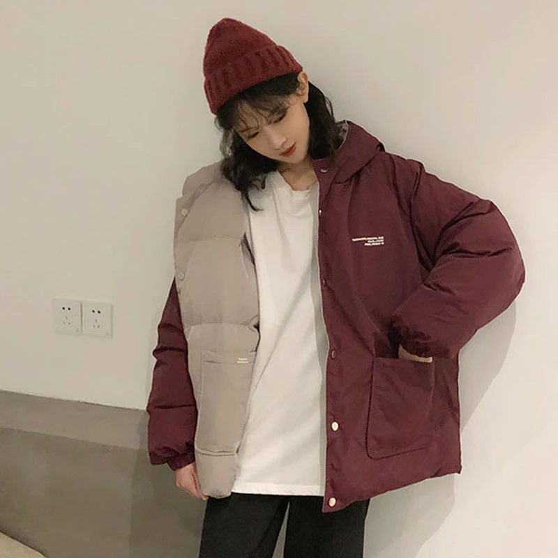 Two-sided Cotton-padded Jackets 2021 New Women Winter Clothing Oversize Tooling Korean Style Simple Bread Clothes Keep Warm Coat
