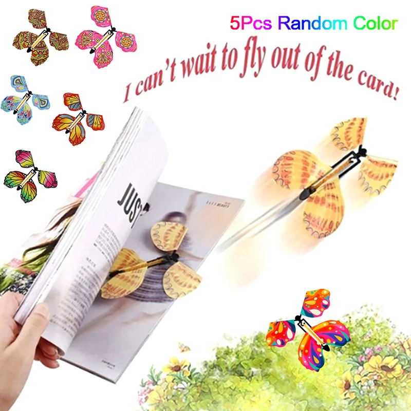 

5Pcs Magic Wind Up Flying Butterfly Children Toy Rubber Band Powered Bookmark Butterfly Toy Kid Birthday Party Favors Gifts