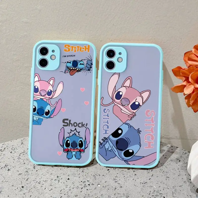 

Cute Cartoon Disney Little Stitch Phone Case For iphone 14 Plus 13 12 11 Pro Max Mini XS X XR Matte Transparent Light Blue Cover