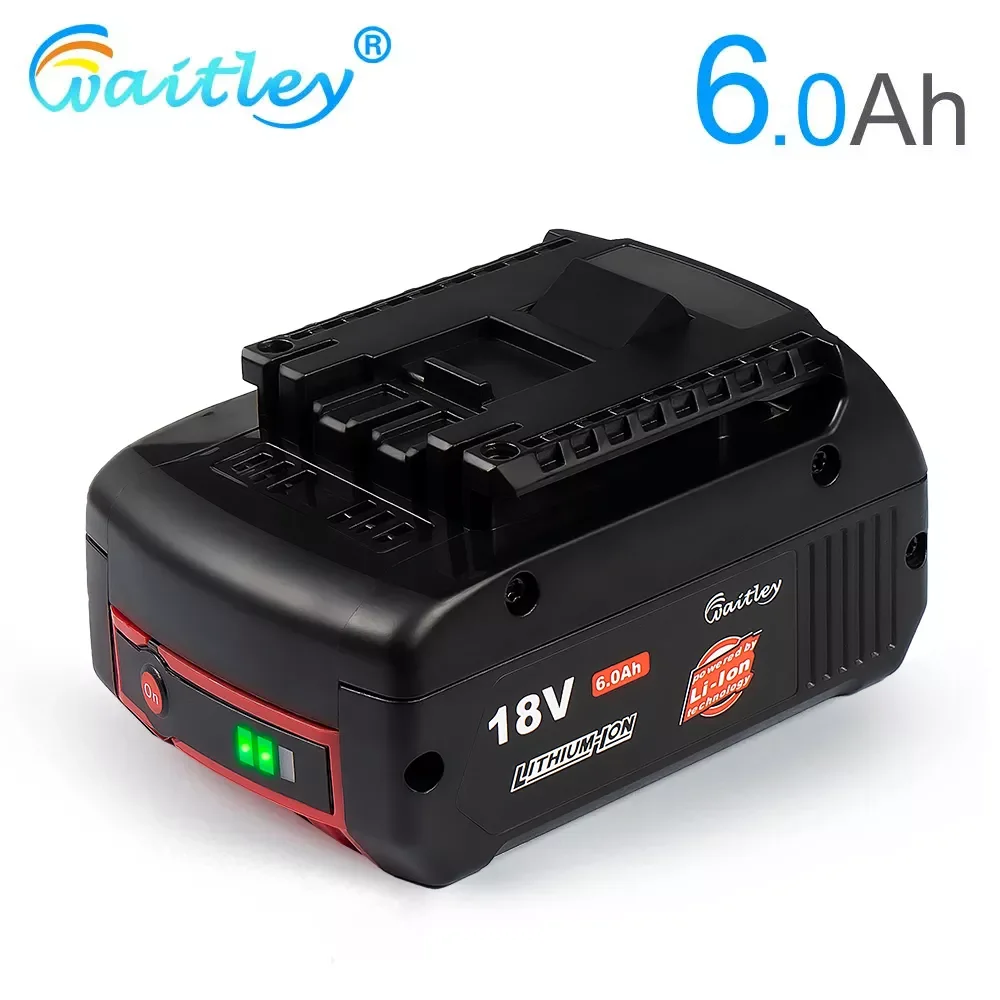 

Waitley 18V 6.0A Rechargeable Li-ion Battery For Bosch 18V Power tool Backup 6000mah Portable Replacement BAT609 Indicator light