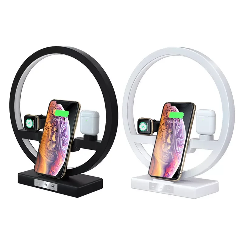 In 1 Fast Wireless Charger for IPhone Phone Charger for Apple Watch For Airpods Table Lamp 4 In 1 Charging Base Bracket