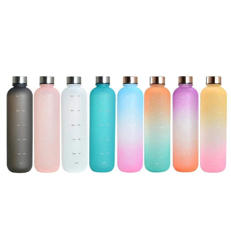 

1000ml Water Bottle with Time Marker 32oz Motivational Reusable Fitness Sport Outdoor Travel Leakproof Frosted Bottle