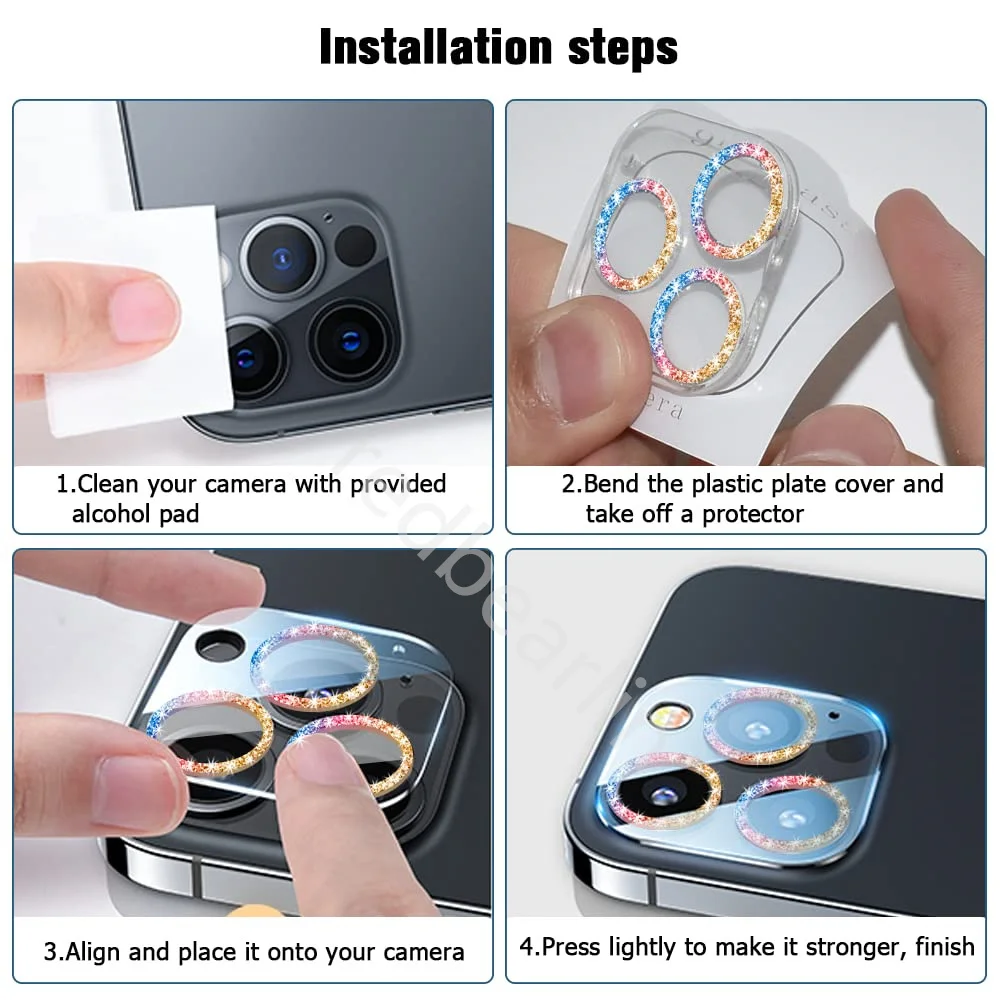 100pcs Lens Protector Glass For IPhone 13 12 11 Pro Max Protective Camera Lens Glass For IPhone14 Diamond Full-Frame Film