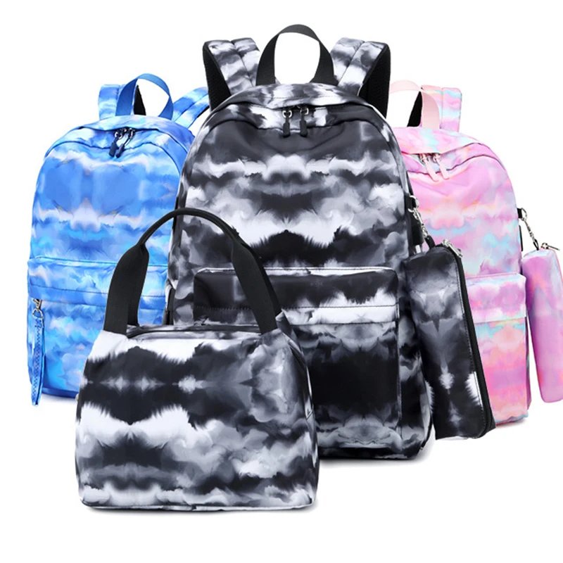 

2022 New 3PCS/set USB Backpack with Tie Dye Print Multifunctional Portfolio to School for Student Adult 3pcs/set USB Backpack