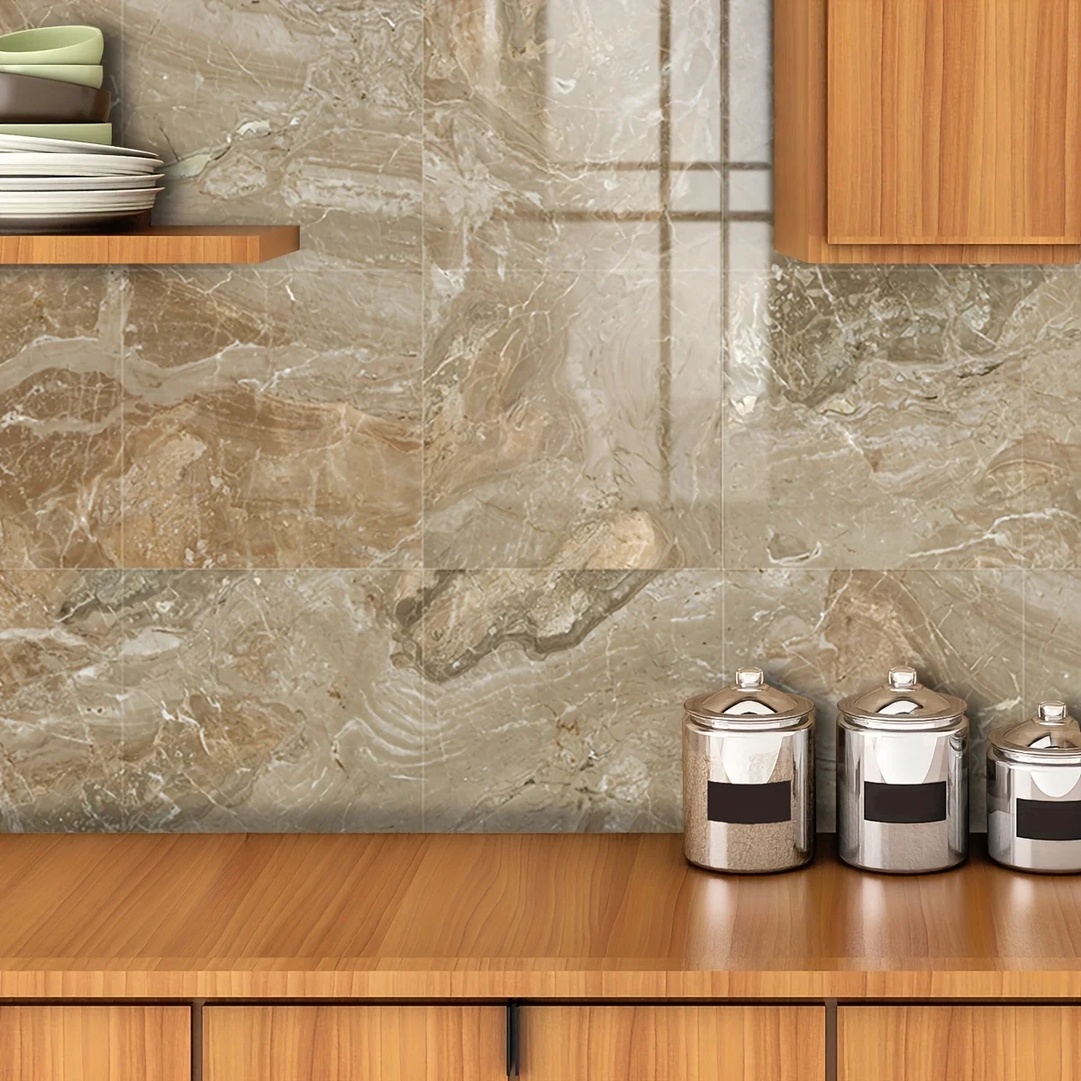 12 шт. утолщенные влагостойкие самоклеящиеся обои с рисунком бежевого мрамора