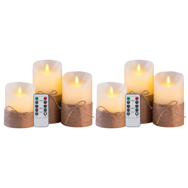 

2X Flameless Candles Battery Operated Simulation Electric LED Candle Set With Remote Control And Timer, With Hemp Rope