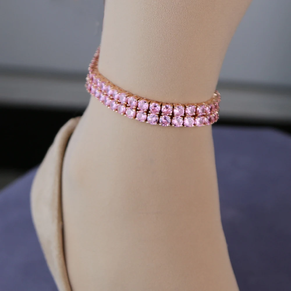 

Hip Hop Iced Out bling cz 5mm Pink Tennis Chain Cubic Zirconia anklets for women Rose gold one row Luxury Fashion anklet Jewelry