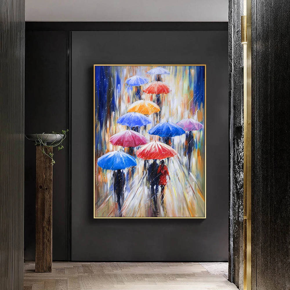 

Abstract Portrait Oil Paintings Print On Canvas Nordic Girl Holding An Umbrella Wall Art Pictures for Home Wall Decoration