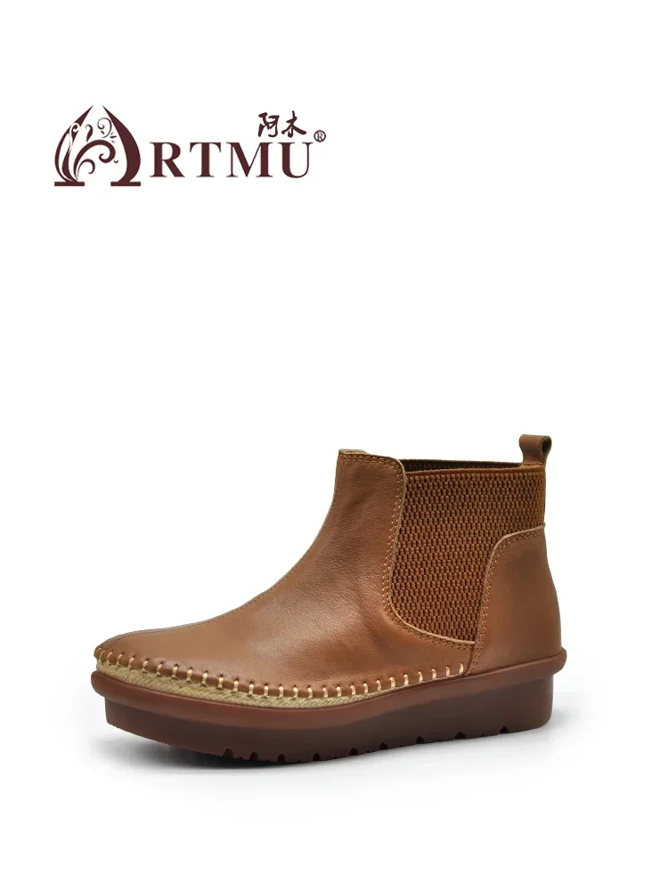 Artmu оригинальные женские ботинки челси на толстом каблуке из натуральной кожи