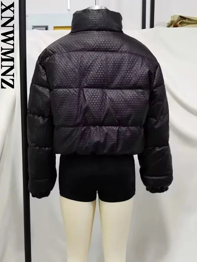 XNWMNZ 2022Women Fashion Imitation Shark Skin PU Cotton Jacket Woman Long Sleeve Zipper Winter Warm Cotton Clothes Female Jacket