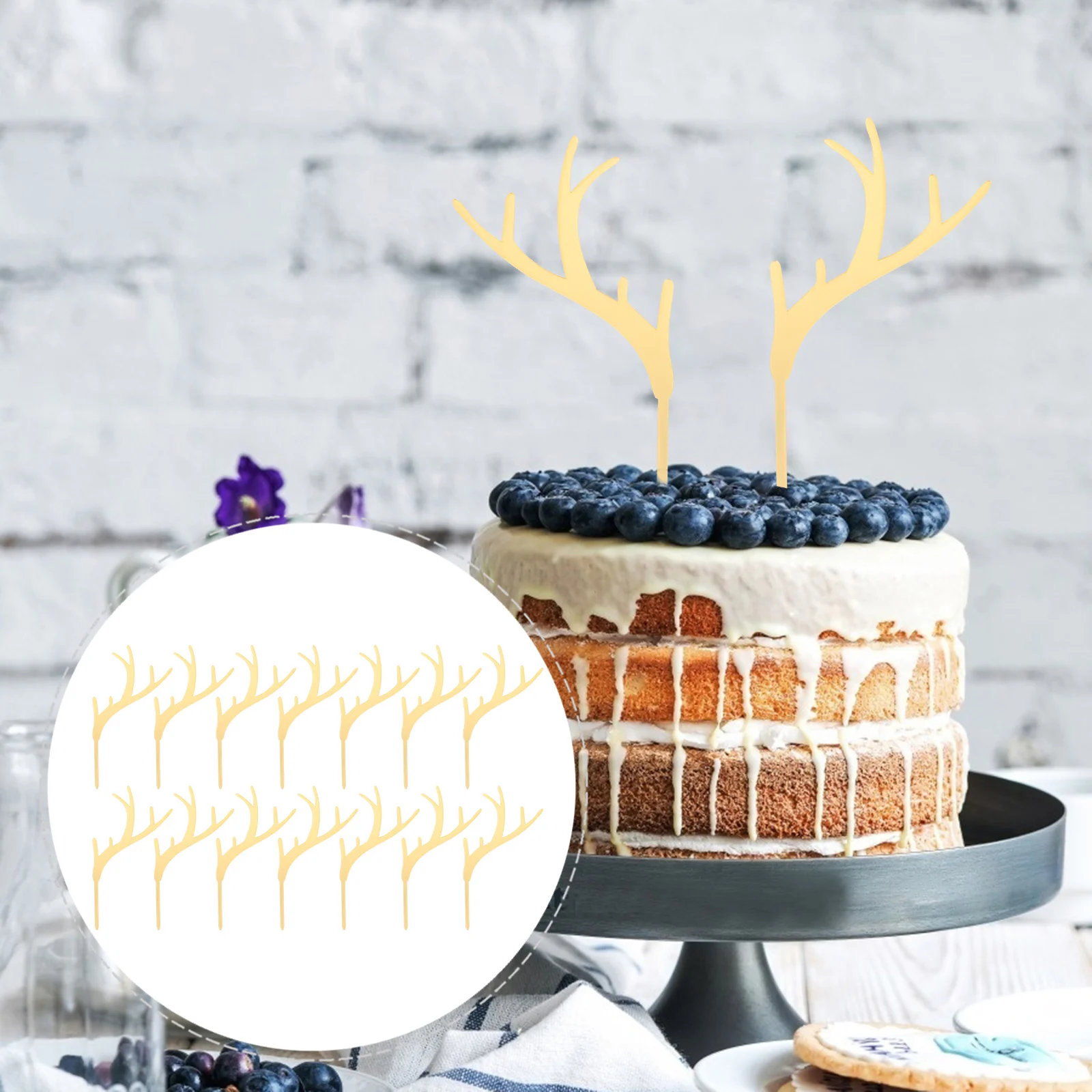 

20 Pcs Cake Insert Happy Birthday Decorations Christmas Cupcake Toppers Antlers Supplies Acrylic Party Ornament Inserts