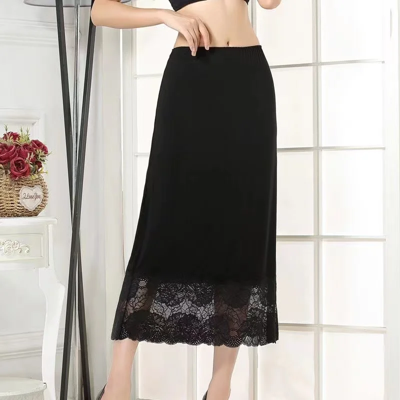 New Fashion Womens Modal Lace Underskirt Smooth Skirt Petticoat Under Dress Long Skirt Safety Skirt Oversize