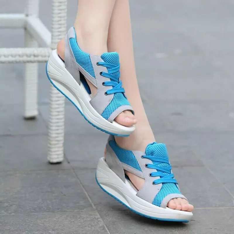 

shoes women sandals 2022 new fish head lace-up wedge sandals female breathable summer casual shoes woman sneakers