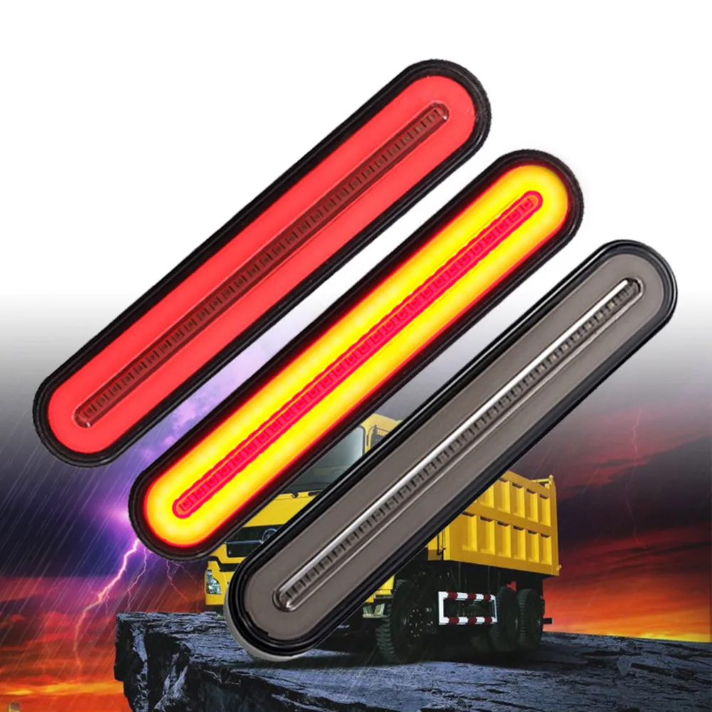 

3 in 1 Neon LED Trailer Truck Brake Light Waterproof Tail Brake Stop Light Flowing Turn Signal Lamp 12-24V