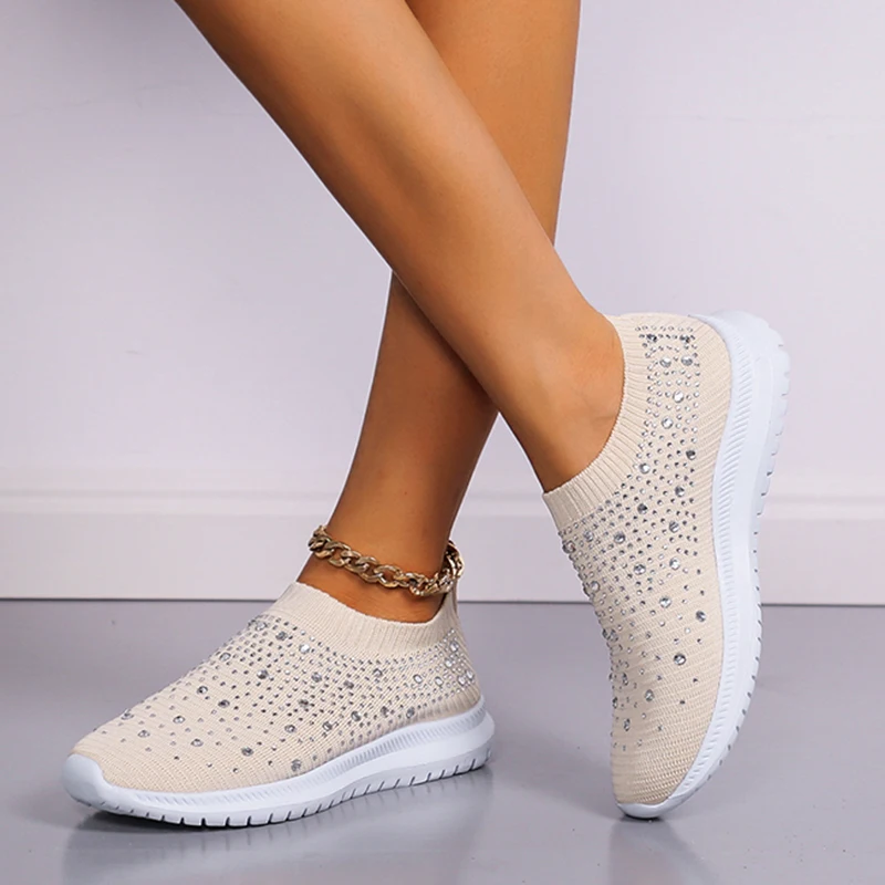 

2022 Summe Crystal Breathable Mesh Sneaker Shoes for Women Comfort Soft Bottom Flats Plus Size 43 Non Slip Casual Shoes Woman