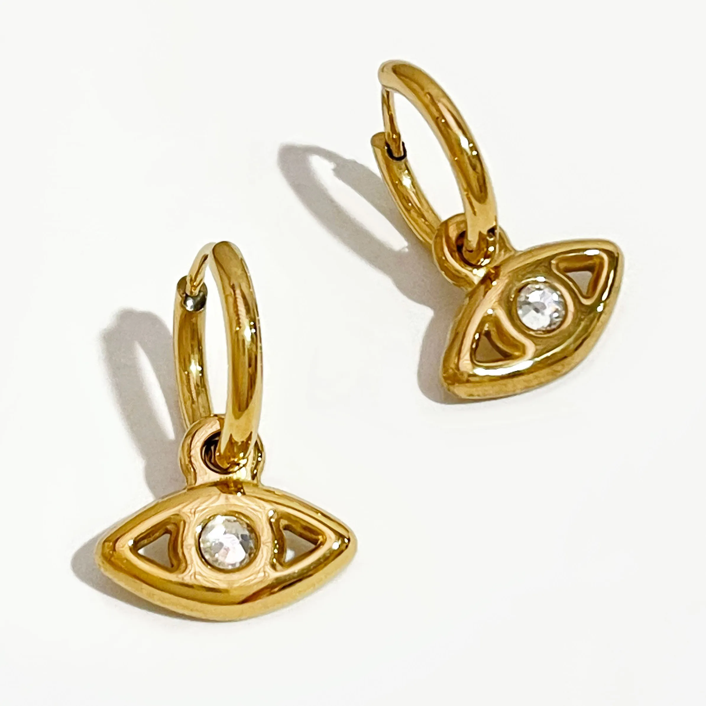 

Peri'sBox Exquisite Lucky Eye Rhinestone Dangler Golden Stainless Steel Eyes Shape Drop Earrings for Women Jewelry Trend 2022