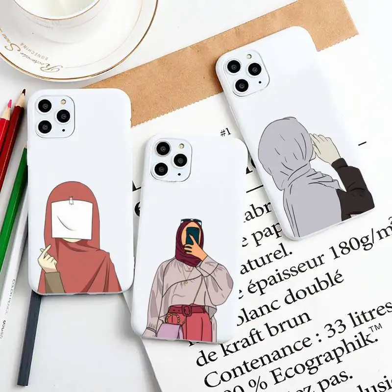 

Hijab Face Muslim Islami Phone Case Candy Color for iPhone 6 7 8 11 12 13 s mini pro X XS XR MAX Plus