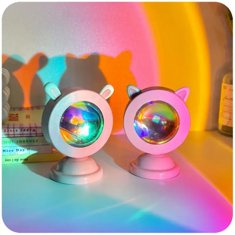 

The Sun Never Sets Projector USB Rainbow LED Night Light Wall Decoration Projection Lamp Live Background Rabbit Ears Ligh