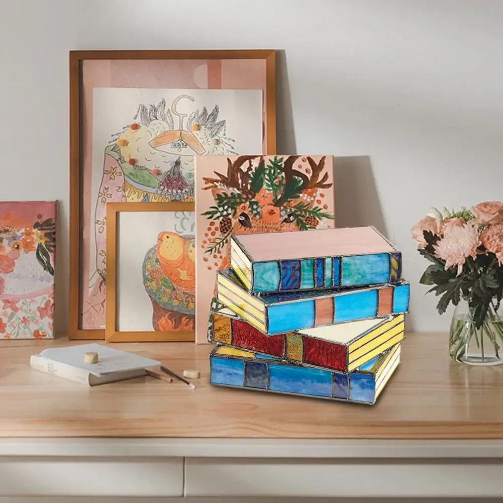 

Colorful Resin Book Lamp Colorful Stained Glass Book Lamp Vintage Resin Nightstand Table Reading Light for Bedroom Study Home