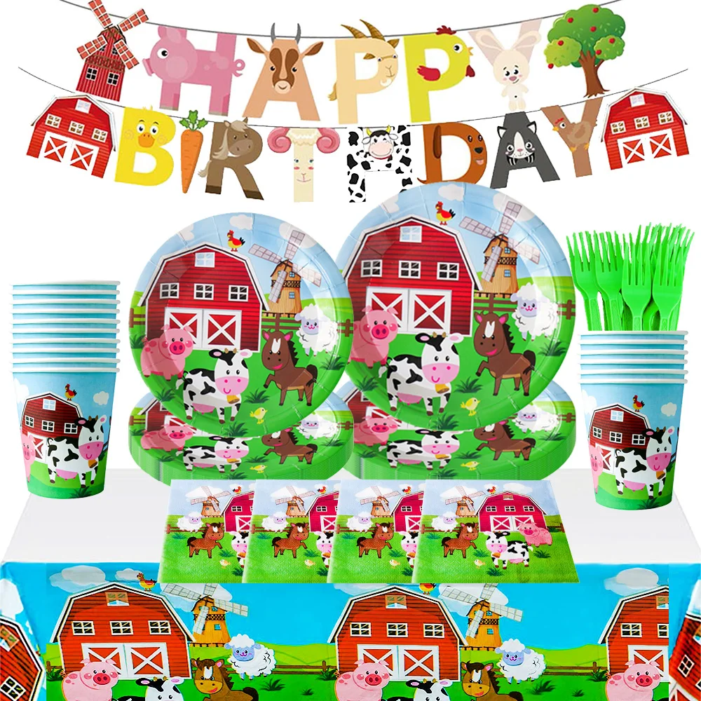 Посуда для вечеринки в виде сельскохозяйственных животных тарелки чашки вилки