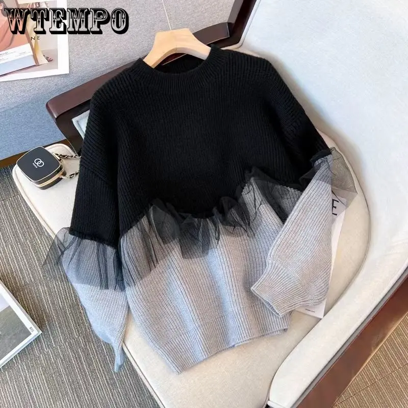 Женский сетчатый свитер осень-зима новый вязаный пуловер женские свободные