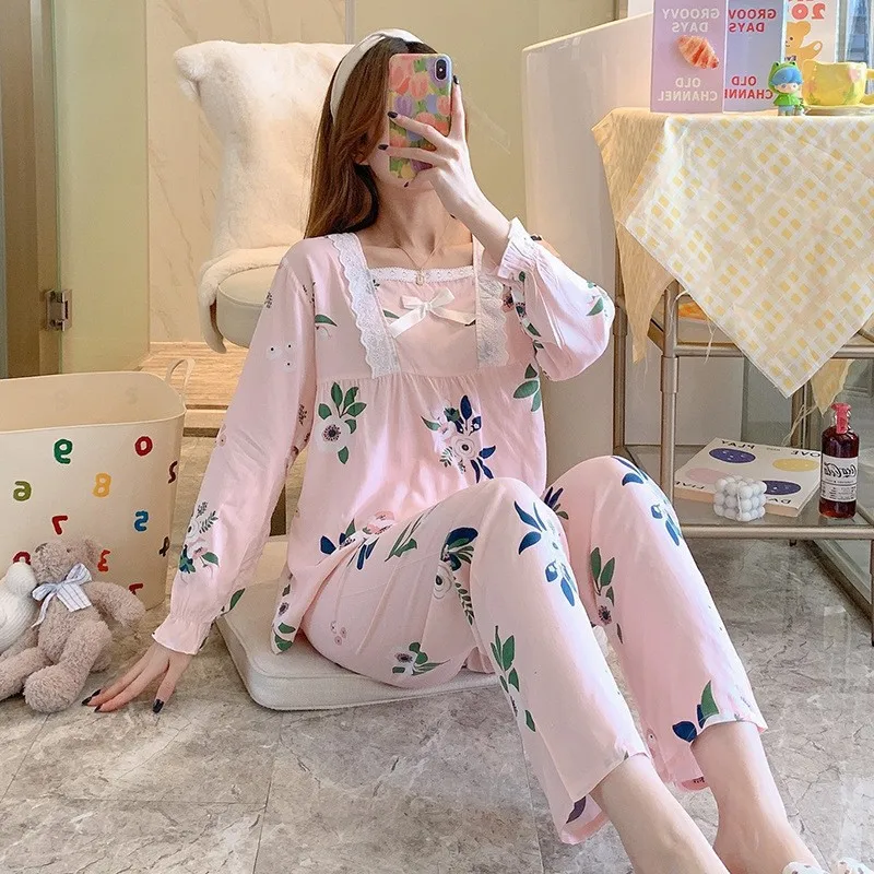 Thin Rayon Girl Clothe Simple And Natural Boat Neck Thread Weaving Bowknot Pajamas Antimicrobial Breathable Comfort Multicolour