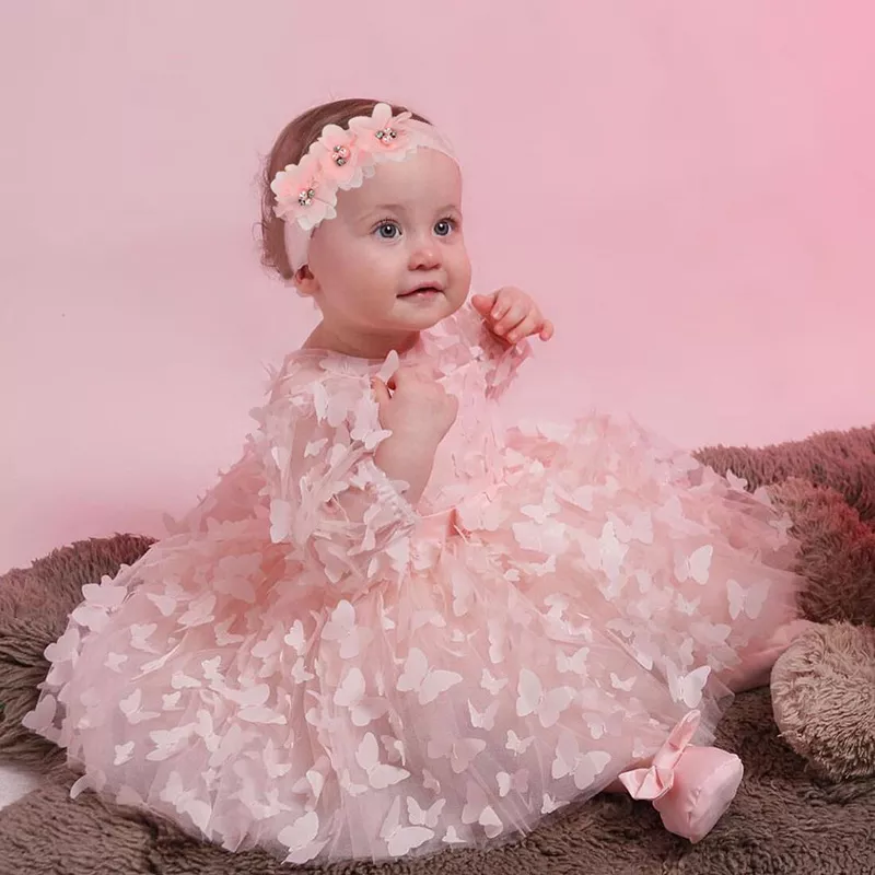 3 6 12 18 24 36 Months Newborn Dress Flowers Mesh Fashion Party Little Princess Baby Dress Christmas Birthday Gift Kids Clothes