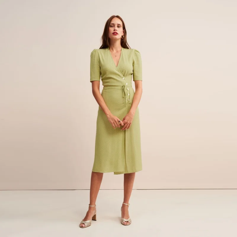 

Женская юбка на пуговицах, летнее платье с запахом, женская одежда в французском стиле ретро, Европейская и американская одежда