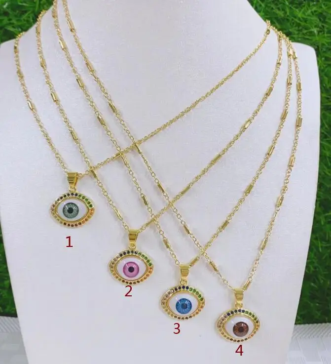 

Resin CZ Zircon Crystal Evil Eye Pendant Necklaces For Women Jewelry Eyelash Turkish Blue Eye Sweater Clavicle Chain fd4s