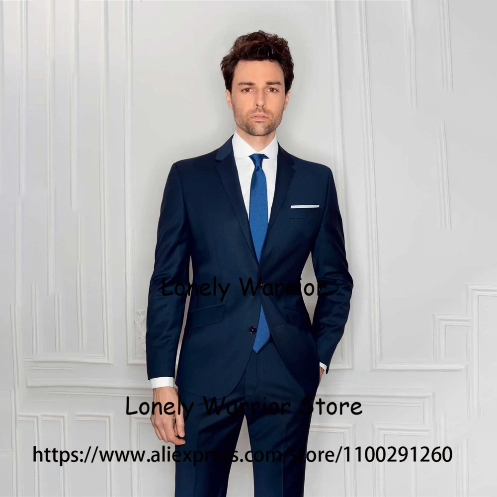 

Handsome Notched Lapel Navy Blue Men Suit 2 Piece Set Jacket Pants Business Blazer Slim Fit Wedding Groom Tuxedo Terno Masculino