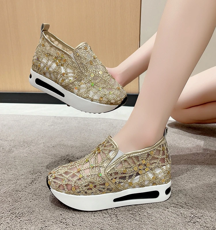 

Women's Shoes Platform Increas Height Slip-on Female Footwear Clogs Summer Glitter Slip On Dress Comfortable New Breathable Cott