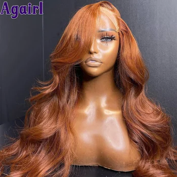 Mix Ginger And Copper Brown 13X6 Lace Front Wigs Body Wave/ Straight Human Hair Wigs Ombre Orange Transparent Lace Frontal Wigs 3