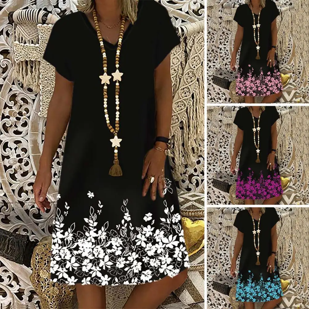 

New Women Print V Neck Stitching Short-sleeved Dress Sexy Fashion Elegant Summer Plus Size Casual Vintage Vestidos Sundress