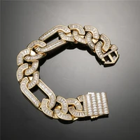 20mm hiphop rock cuban chain bracelets for men baguette iced out cubic zircon figaro bracelets bangles male fashion jewelry