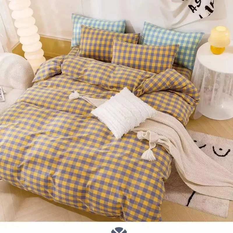 Промытая хлопковая клетчатая ткань на метр для наволочек простыни пододеяльники