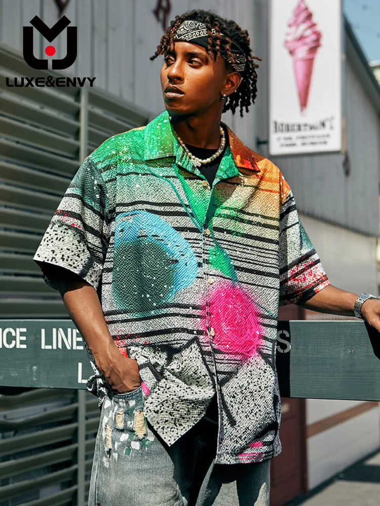 

Мужская Повседневная рубашка в полоску люкс & ENVY, уличная Свободная куртка с коротким рукавом, весна-лето 2023