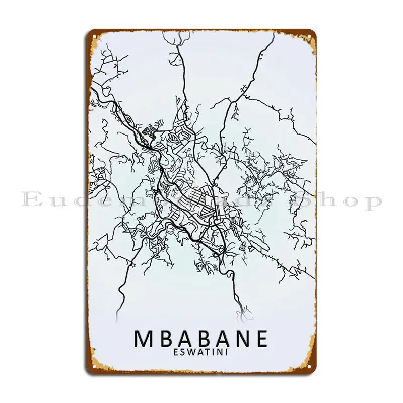 

Mbabane Eswatini, Карта города, металлический плакат с табличкой, дизайн пещеры, Настенный декор, вечерние Club, жестяной плакат