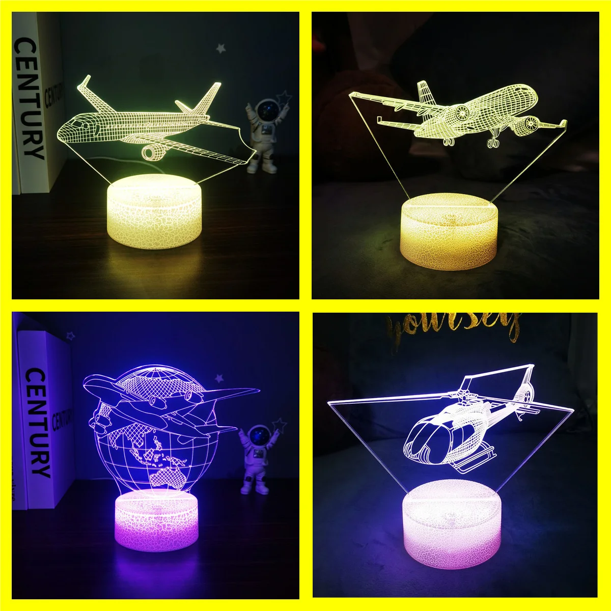 

3D Aircraft Fighter Series Night Light LED Touch Remote Control Colorful Dynamic Vision Desk Lamp Brithday Christmas Gift