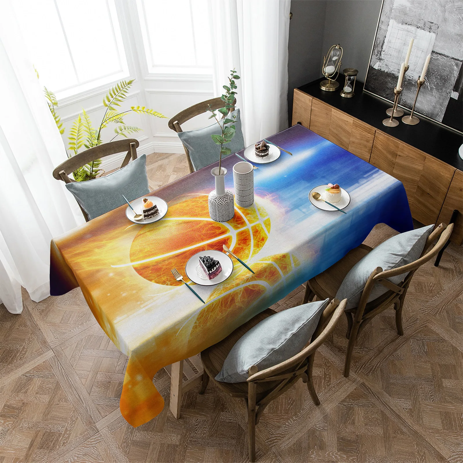 Basketball Fire Gradient Tablecloth Holiday Decor Waterproof Rectangular Tablecloths Wedding Decor Table Cover