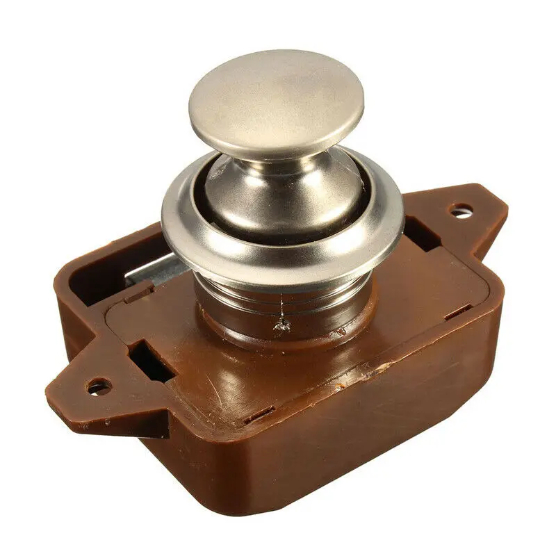 Car Latch Knob Push Button Catch Lock Cupboard Door Motorhome Cabinet Camper Caravan RV Lock Large Brown Nickel Knob Accessories