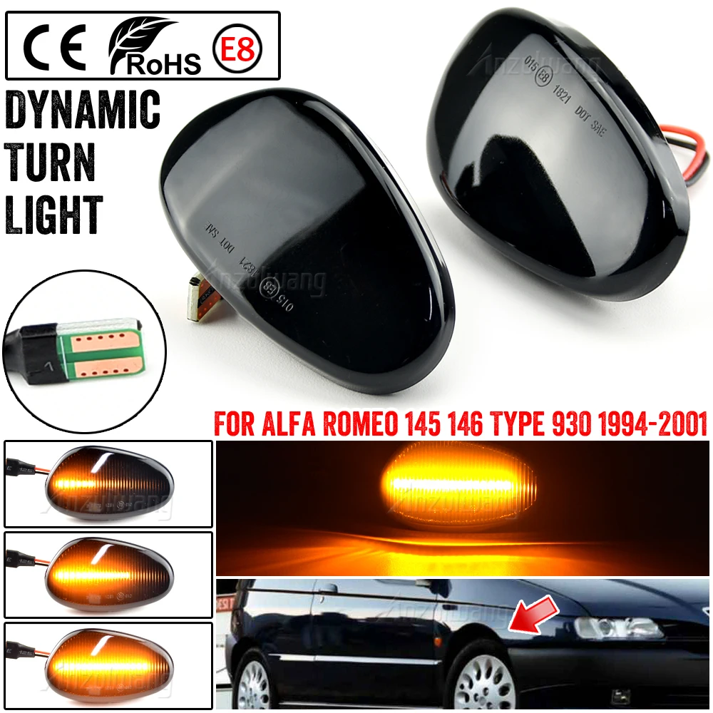 2pcs Dynamic Side Marker For Alfa Romeo 145 146 Type 930 1994-2001 Fender LED Lights Flowing Turn Signals