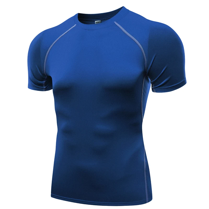 

New 2022 Fashion Men Design Wear Base Layer Elastic Tee Short Sleeve Bodybuilding Compression Tshirts Crossfit Tight B5018