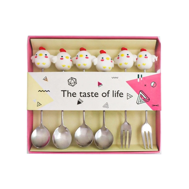 

Stainless Steel Spoon Fork Set Cartoon Chick Tableware Fruit Fork Soup Spoon
