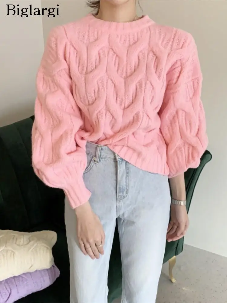 

Autumn Winter Pullover Knitted Tops Women Lantern Long Sleeve Korea Style Loose Ladies Cropped Sweaters Modis Woman Sweater 2023