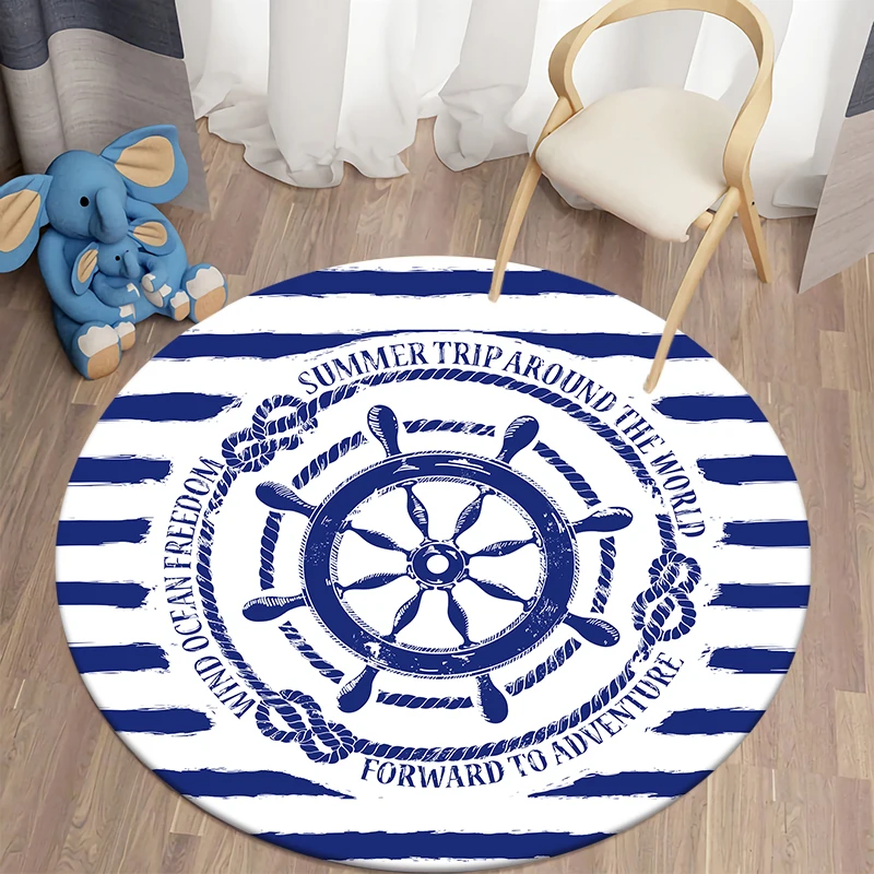 

Nautical Round Carpet Living Room Bedroom Children's Rugs Soft Kitchen Area Rug Non-slip Flannel Carpet Floor Mat Picnic Camping